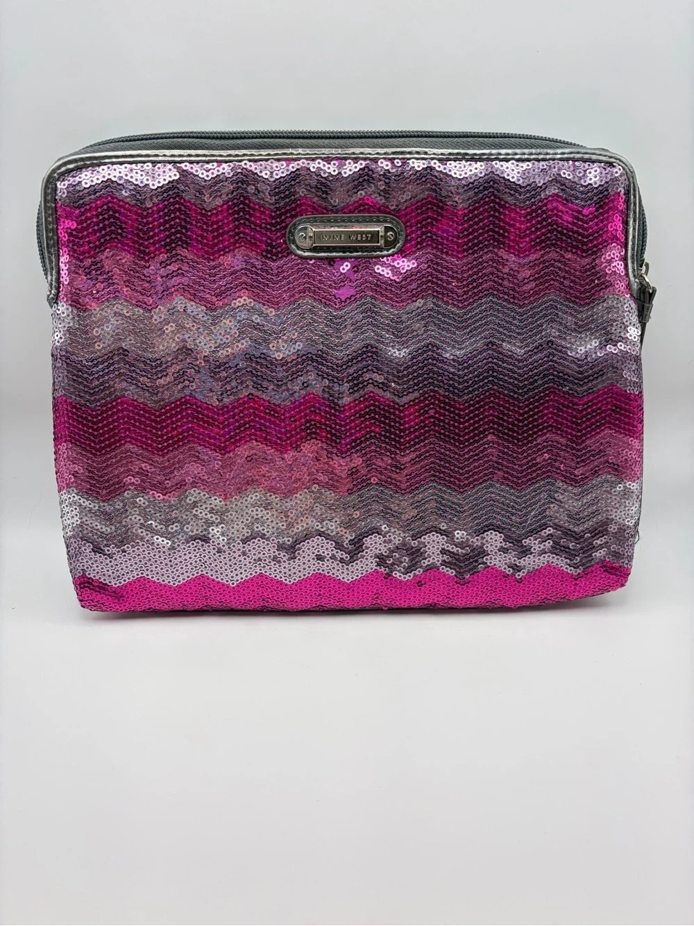 Nine West Pink and Silver Sequin Chevron tablet Bag #1304